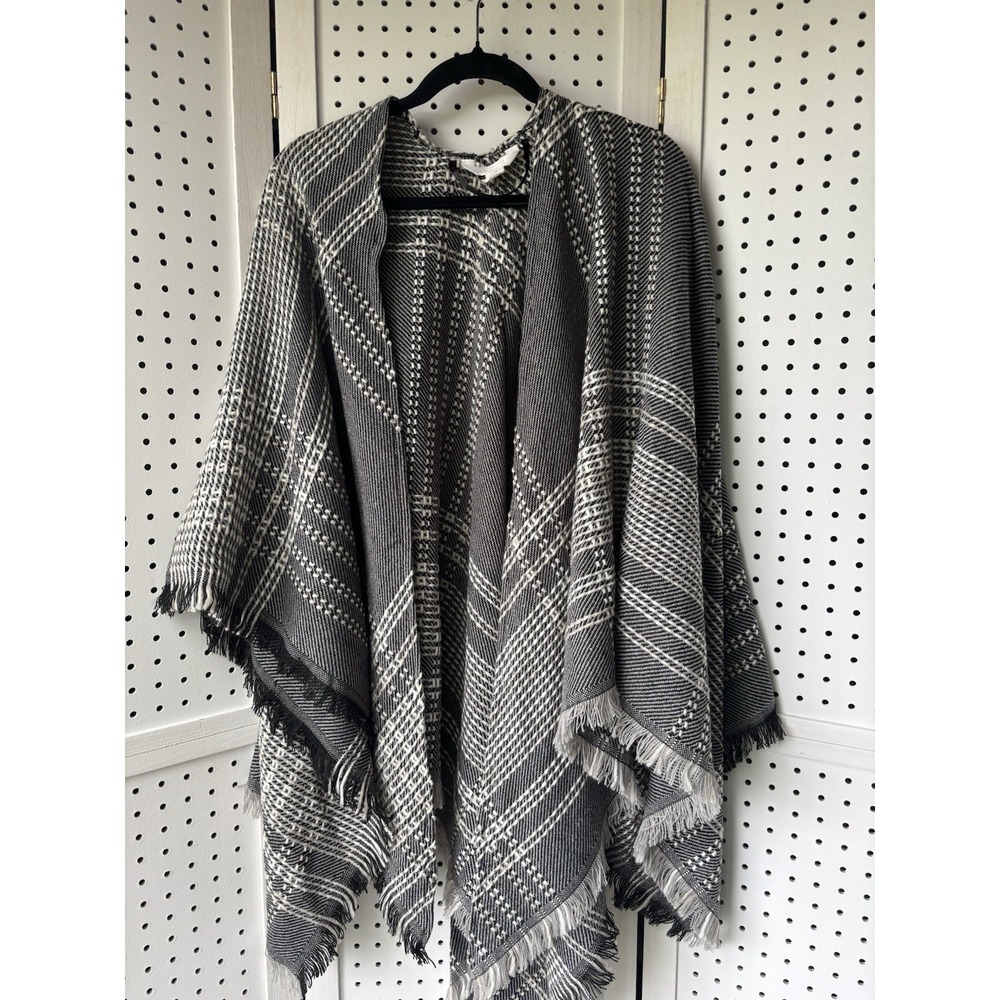 Lauren Conrad Black White‎ Gray Fringe Shawl Wrap One Size 100% Acrylic